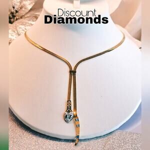 Snake Chain Necklace Green Zircon Eyes 18K Gold on 316L Stainless Steel